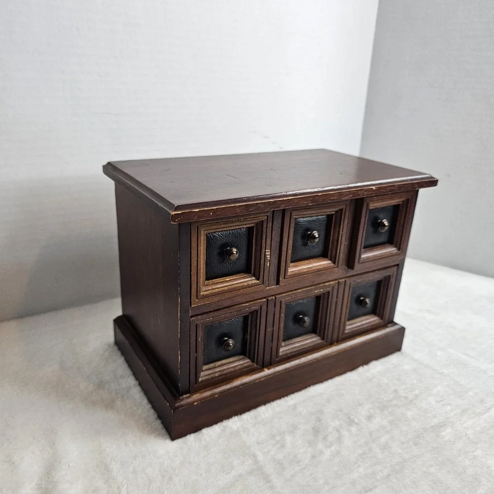 Vintage Wood 4 Drawer Tabletop Armoire/Dresser Style Jewelry Music Box